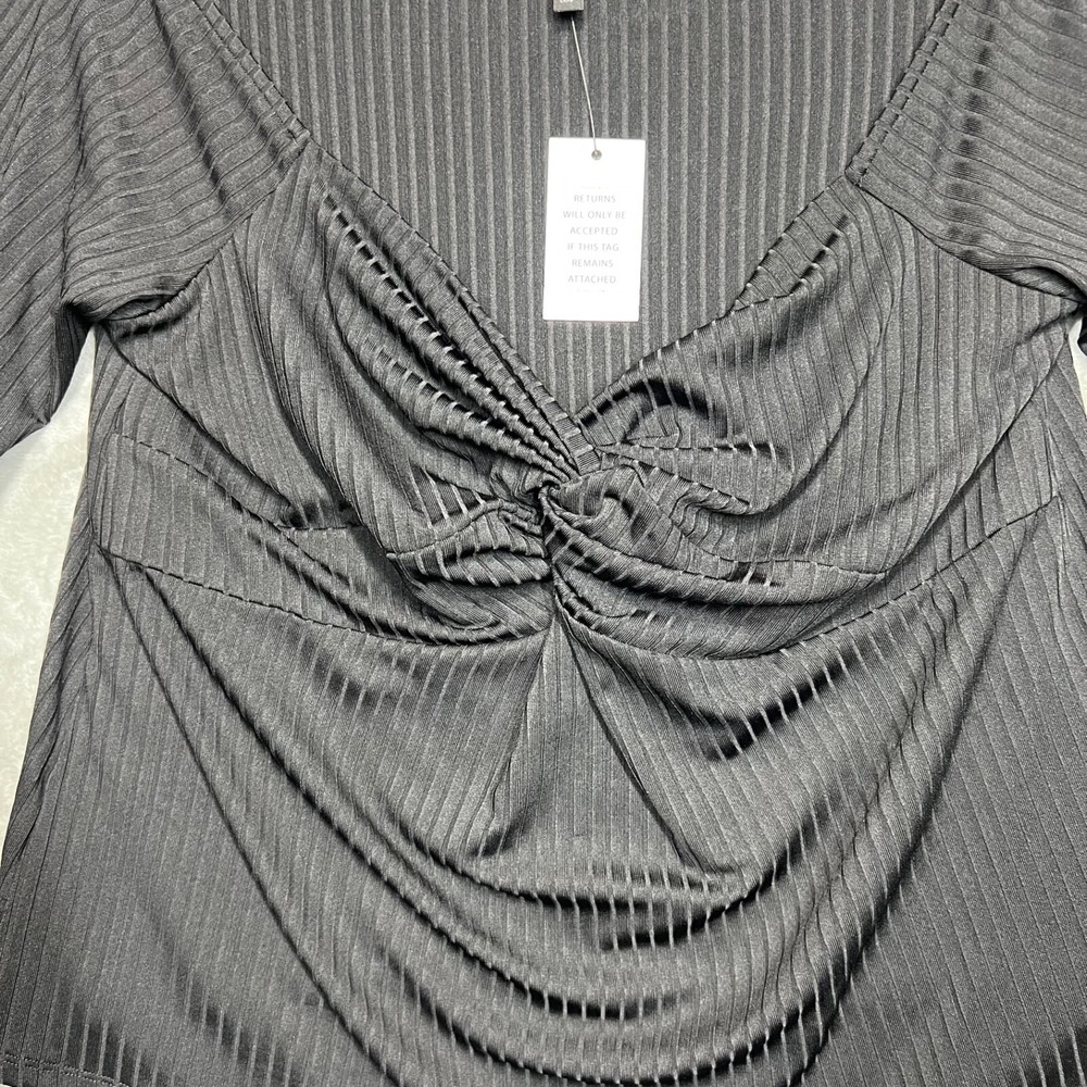 Eloquii Shirt Women's 18/20 Black Twist‎ Front Goth V-Neck Stretch - Picture 3 of 12